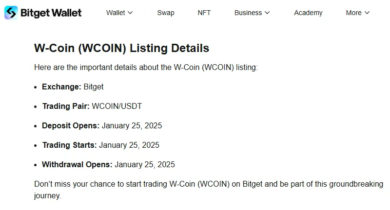 W-Coin Listing Date