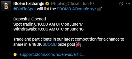 Bombie airdrop listing date