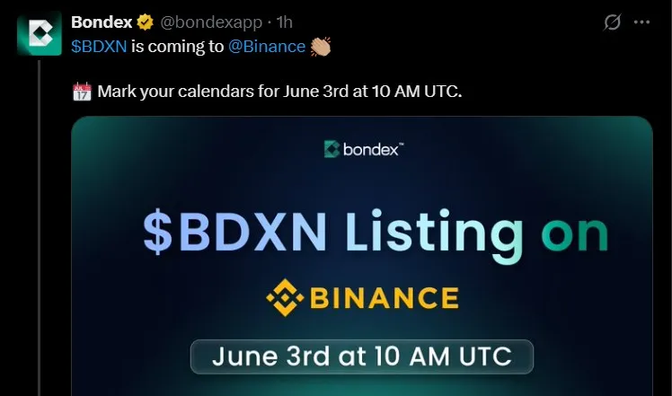 Bondex Listing Date June 3