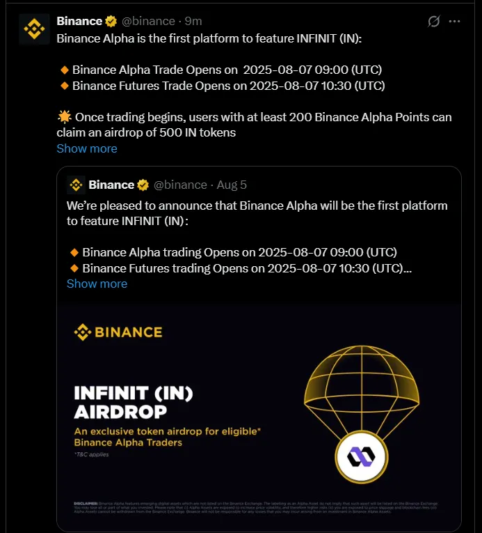 INFINIT Airdrop Listing Date on Binance Alpha INFINIT Airdrop Listing Date on Binance Alpha