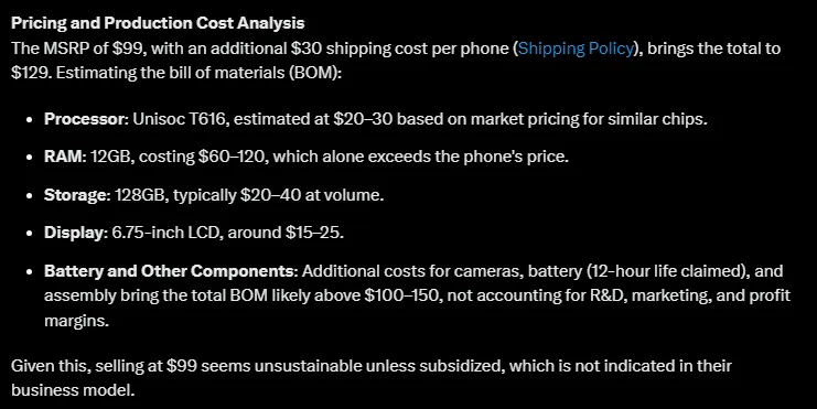 Grok 3, on Jambo Phone Bill of Materials. 
