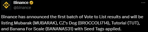 X post of binance announcment X post of binance announcment