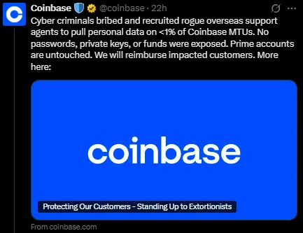 coinbase hack tweet