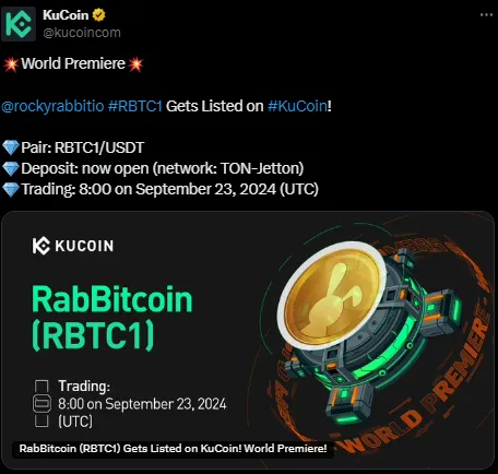 KuCoin announced the listing of RabBitcoin