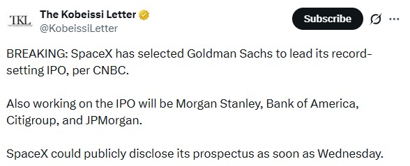 SpaceX IPO Bank Lineup SpaceX IPO Bank Lineup