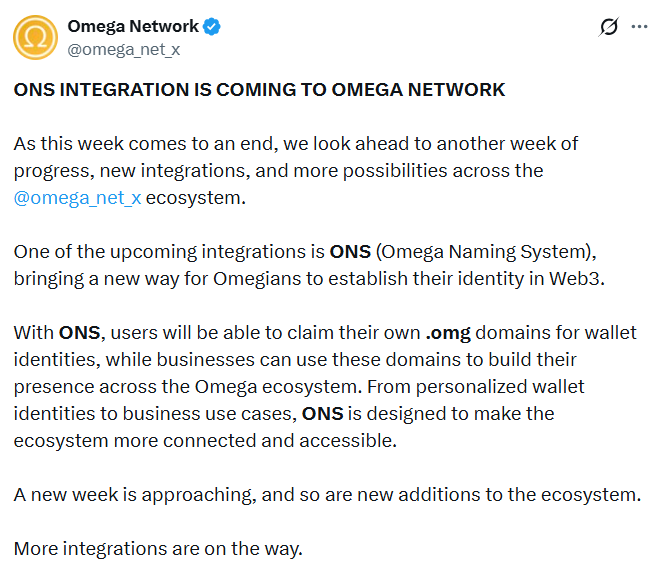 Omega Network Post on X
