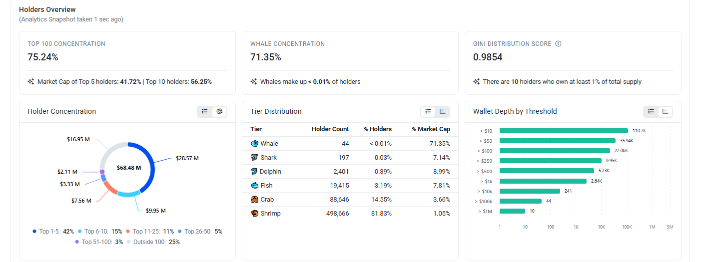 Cardano Whale Concentration and Holder Data