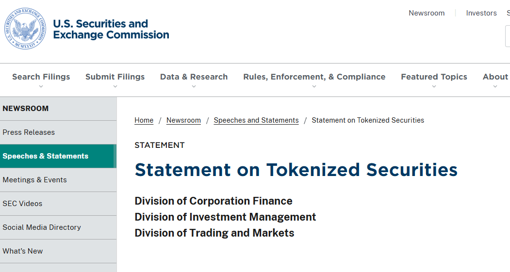 US SEC tokenized securities