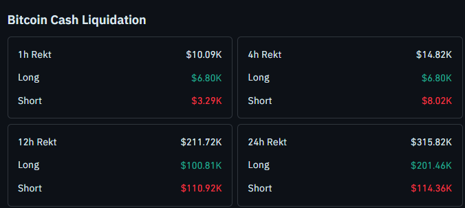 Bitcoin cash liquidation data