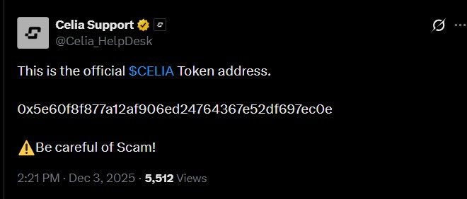 Celia Token Listing Address