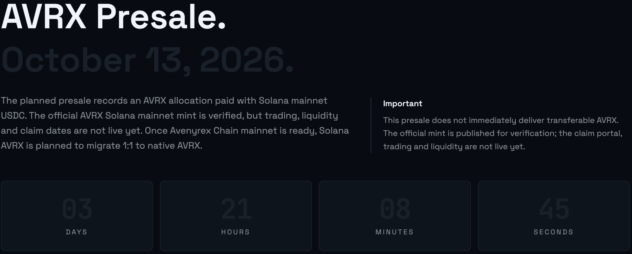 AVRX Presale Page AVRX Presale Page
