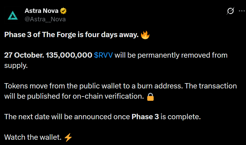 Astra Nova offical post on X