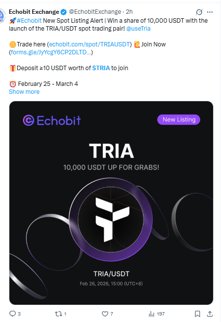 TRIA USDT spot listing on Echobit exchange boosting liquidity TRIA USDT spot listing on Echobit exchange boosting liquidity
