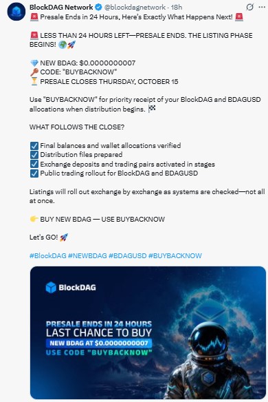 Less than 24 hours remain and that the presale closes Thursday