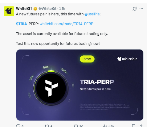 TRIA PERP futures listing on WhiteBIT driving trading activity TRIA PERP futures listing on WhiteBIT driving trading activity