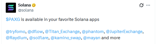 PAX Gold PAXG launched on solana