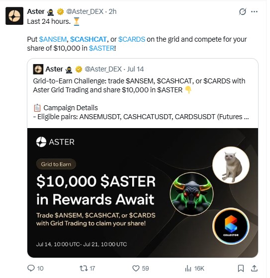 Aster grid trading announcement