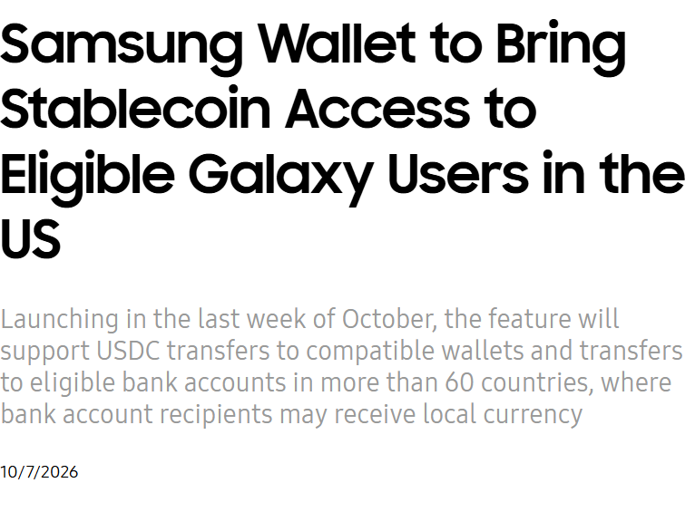 Stablecoin launch in Samsung Wallet