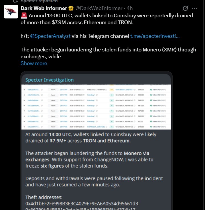 Coinsbuy-Linked Wallets Drained Across Two Networks Coinsbuy-Linked Wallets Drained Across Two Networks