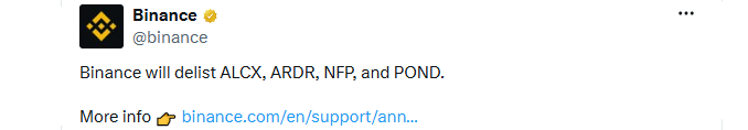 Binance Delisting Announcement