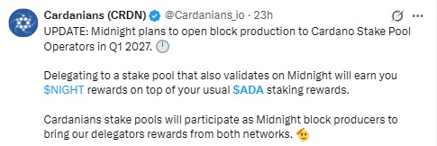 Midnight Block Production Targets Q1 2027