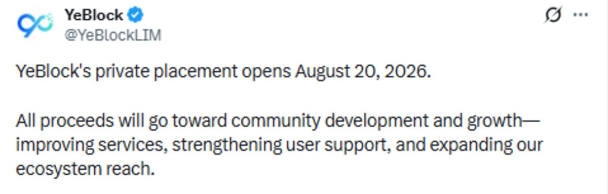 Official YeBlock X Post screenshot about the sale Official YeBlock X Post screenshot about the sale
