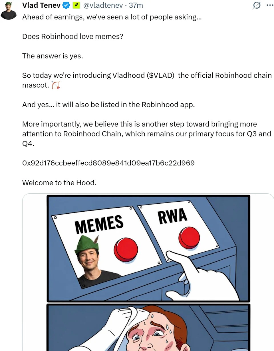Robinhood CEO X Account 
