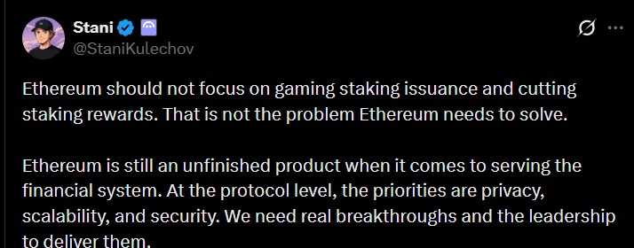 Aave Founder Calls for Ethereum to Prioritize Privacy, Scalability and Security
