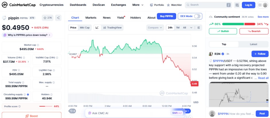 top crypto losers today, PIPPIN top crypto losers today, PIPPIN
