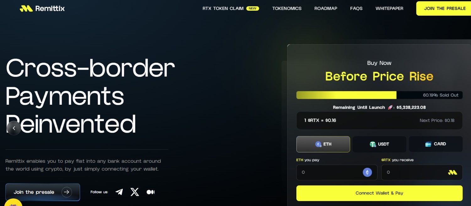 Remittix Launch RTX presale dashboard