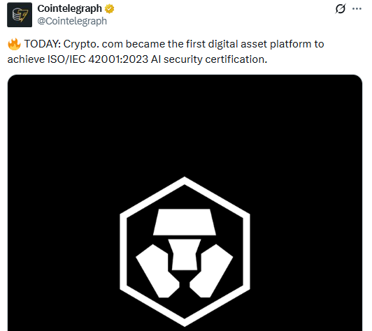 Crypto.com became first digital asset platform to achieve ISO AI security certificate