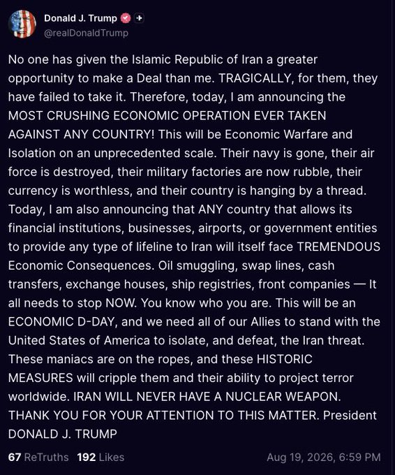 Trump Economic D-Day Iran