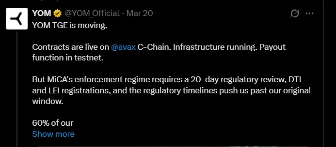 Why YOM Token TGE is Postponed: MiCA Compliance First Why YOM Token TGE is Postponed: MiCA Compliance First