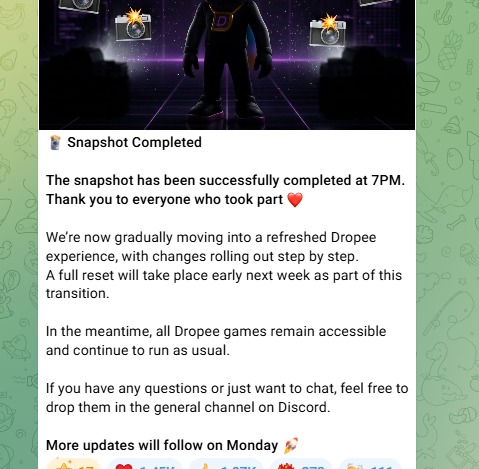 Dropee Snapshot Completed Dropee Snapshot Completed