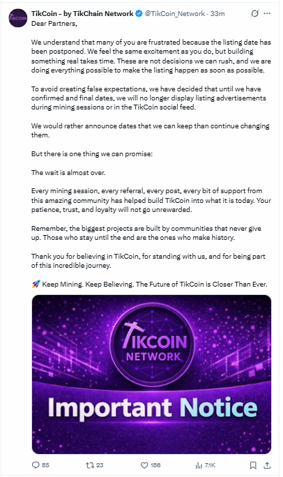 TikCoin Network Suddenly Stop Promoting Its Own Listing TikCoin Network Suddenly Stop Promoting Its Own Listing