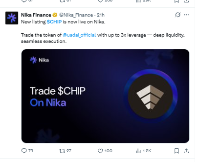 Nika Finance listing CHIP with up to 3x leverage