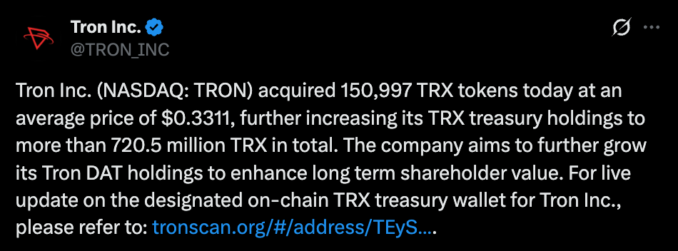 Tron Official tweet Tron Official tweet