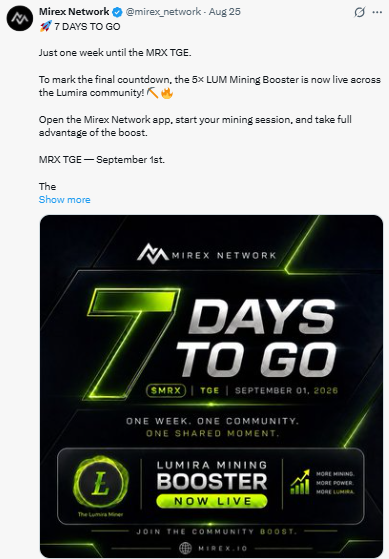 Just one week until the $MRX TGE Just one week until the $MRX TGE