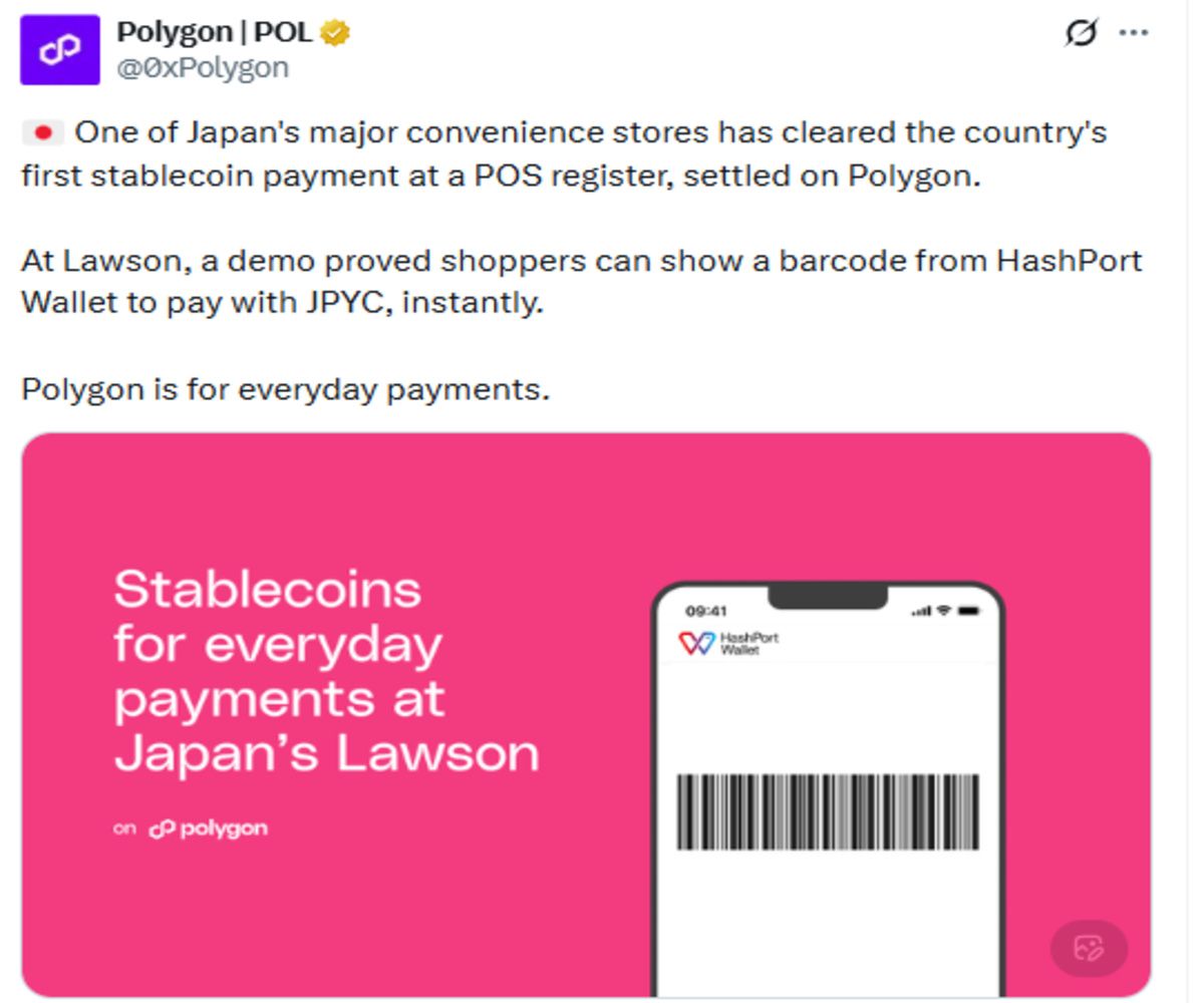 Official Polygon X post screenshot showing JPYC update