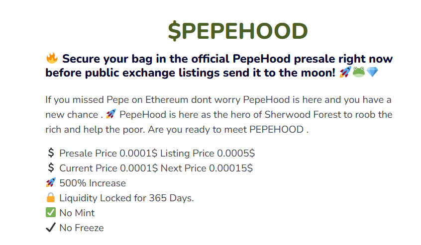 pepehood presale details pepehood presale details