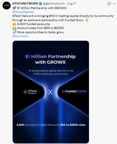 $1 million partnership with GROWX (Funded Grow)