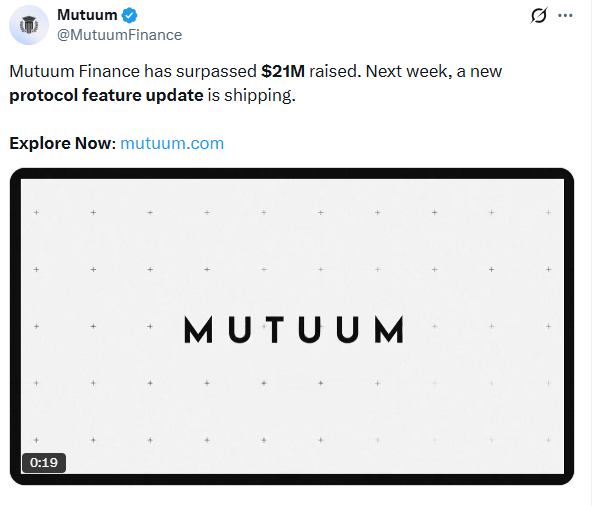 Mutuum Finance presale update showing 21M raised milestone