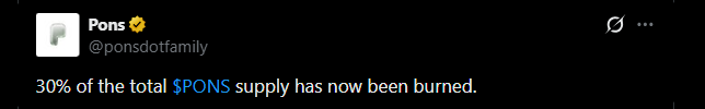 PONS Token Burn Update PONS Token Burn Update
