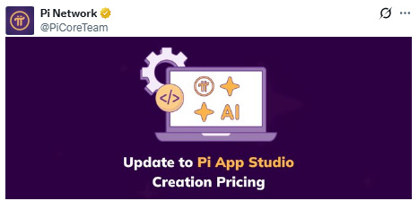 Official Pi Network X Post showing app pricing update