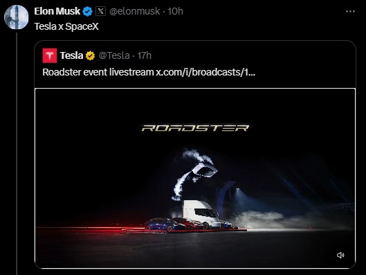 Tesla posted the Roadster event livestream on X Tesla posted the Roadster event livestream on X
