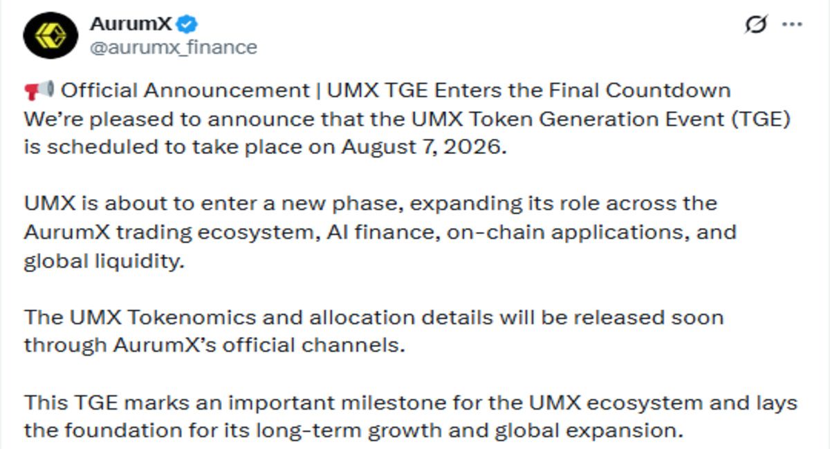 AurumX official X post screenshot showing TGE date AurumX official X post screenshot showing TGE date