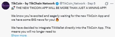 TikWallet directly into the TikCoin app
