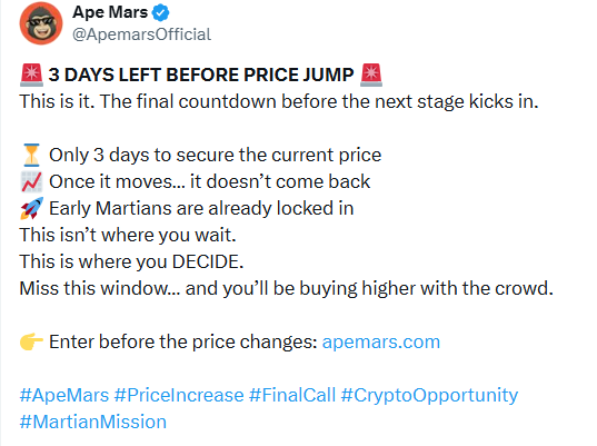 Apemars presale stage 12 about to end in 3 days