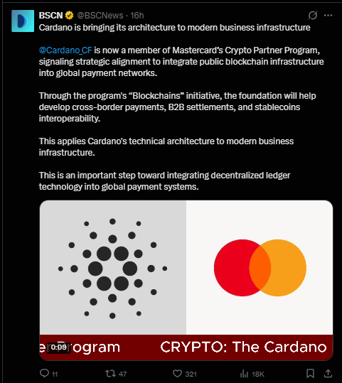Mastercard deal with cardano