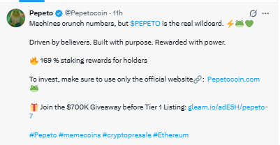 Twitter account has posted 169% staking rewards